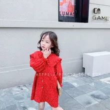 Платье для девочек; Новинка года; Осенняя детская одежда в Корейском стиле; модное осеннее платье с большим отворотом для девочек