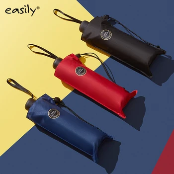 

Mini Solid Umbrella Folding Ladies Man Fashion Black Coating Uv Protection Pocket Rain Sun Umbrella Ombrelli Rain Gear MM60YS
