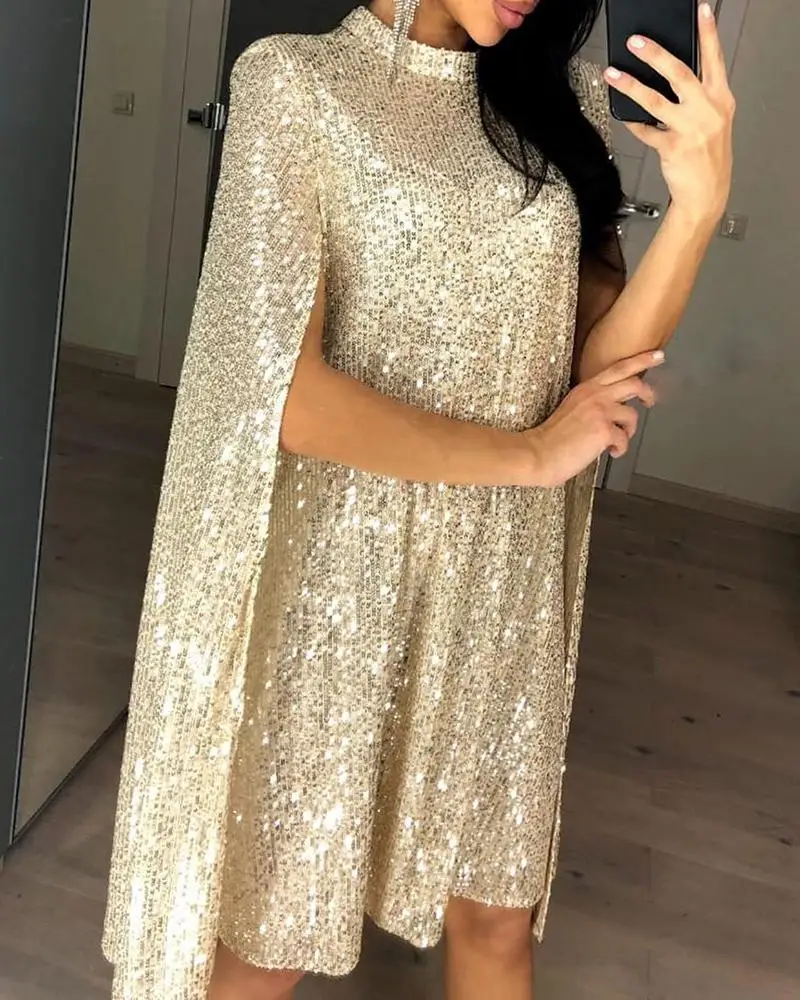 Блестящее платье с имитацией шеи, дизайнерское платье с блестками ...
