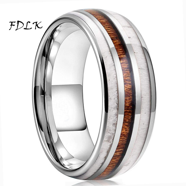 Trend 8mm Blue Rose Gold Tungsten Carbide Rings Hawaiian Koa Abalone Shell Opal Inlay Ring Engagement Wedding Band Jewelry