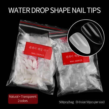 

Water Drop Full Cover Tip Extension Long Fake Nail Art Tips Clear Natural False Nail Tip Resin Fingernails Manicure Tip H048