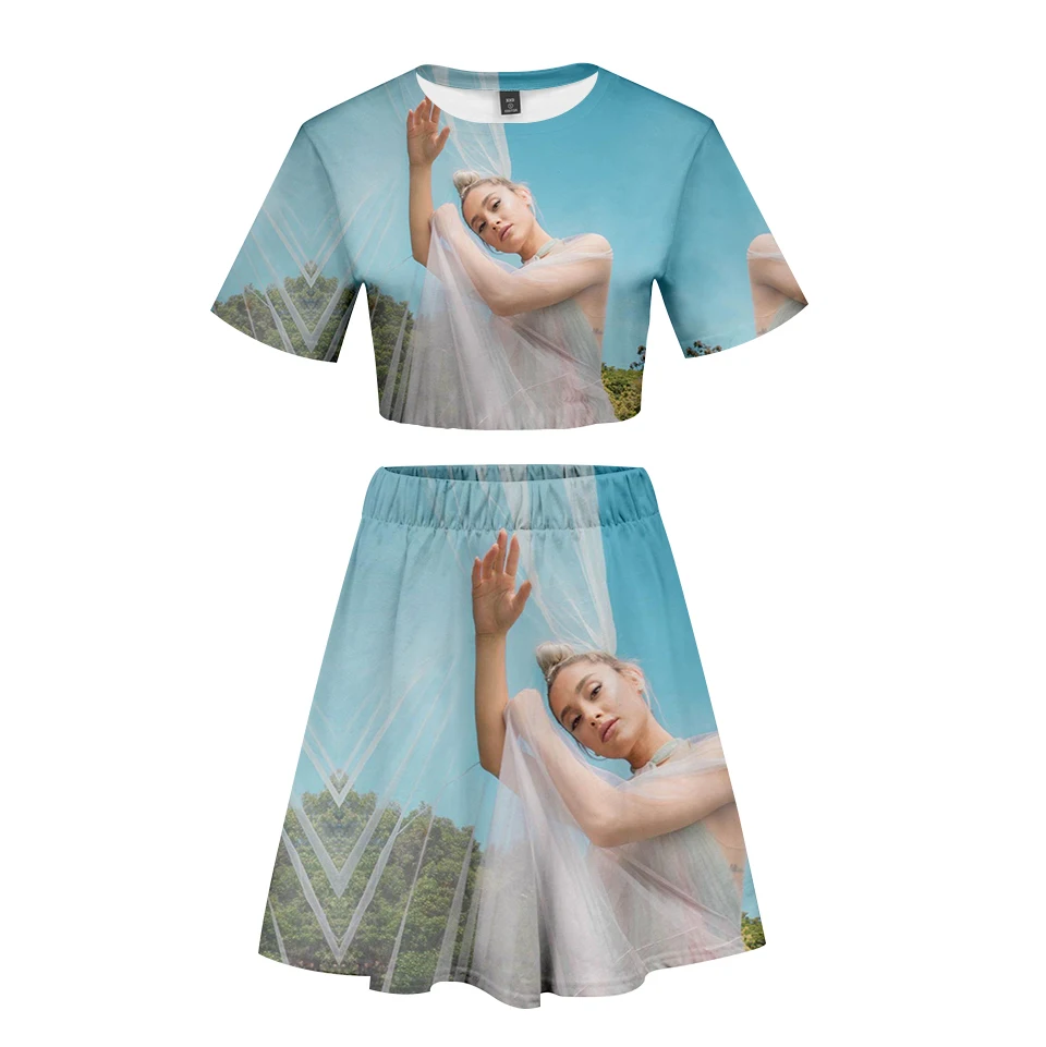 Ariana Grande/костюм с 3D короткой юбкой, Лидер продаж, футболка с короткими рукавами и короткая юбка, костюм из двух предметов, Новые повседневные комплекты высокого качества