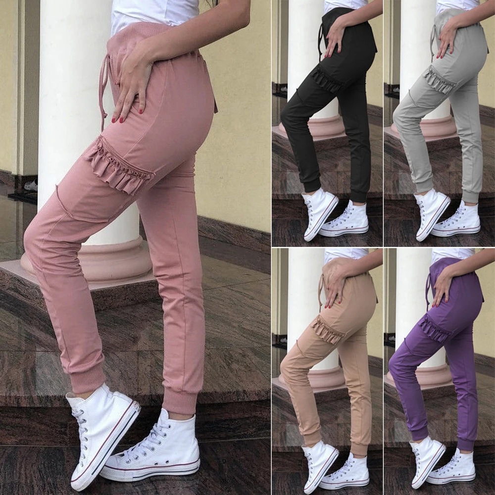PUIMENTIUA Women High Waist Patchwork Pant 2019 Autumn Fashion Black Pencil Pant Streetwear Pants Loose Jogger Women Skinny Pant