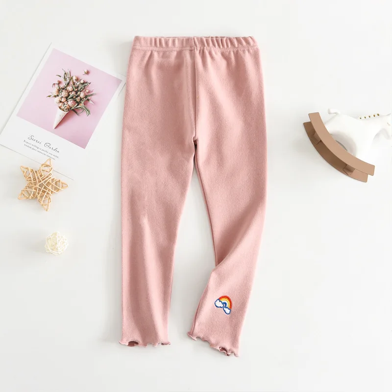 pink B Милые леггинсы для девочек с радужной вышивкой и сердечками; штаны из чистого хлопка; Детские повседневные штаны; сезон весна-осень - Цвет: pink B