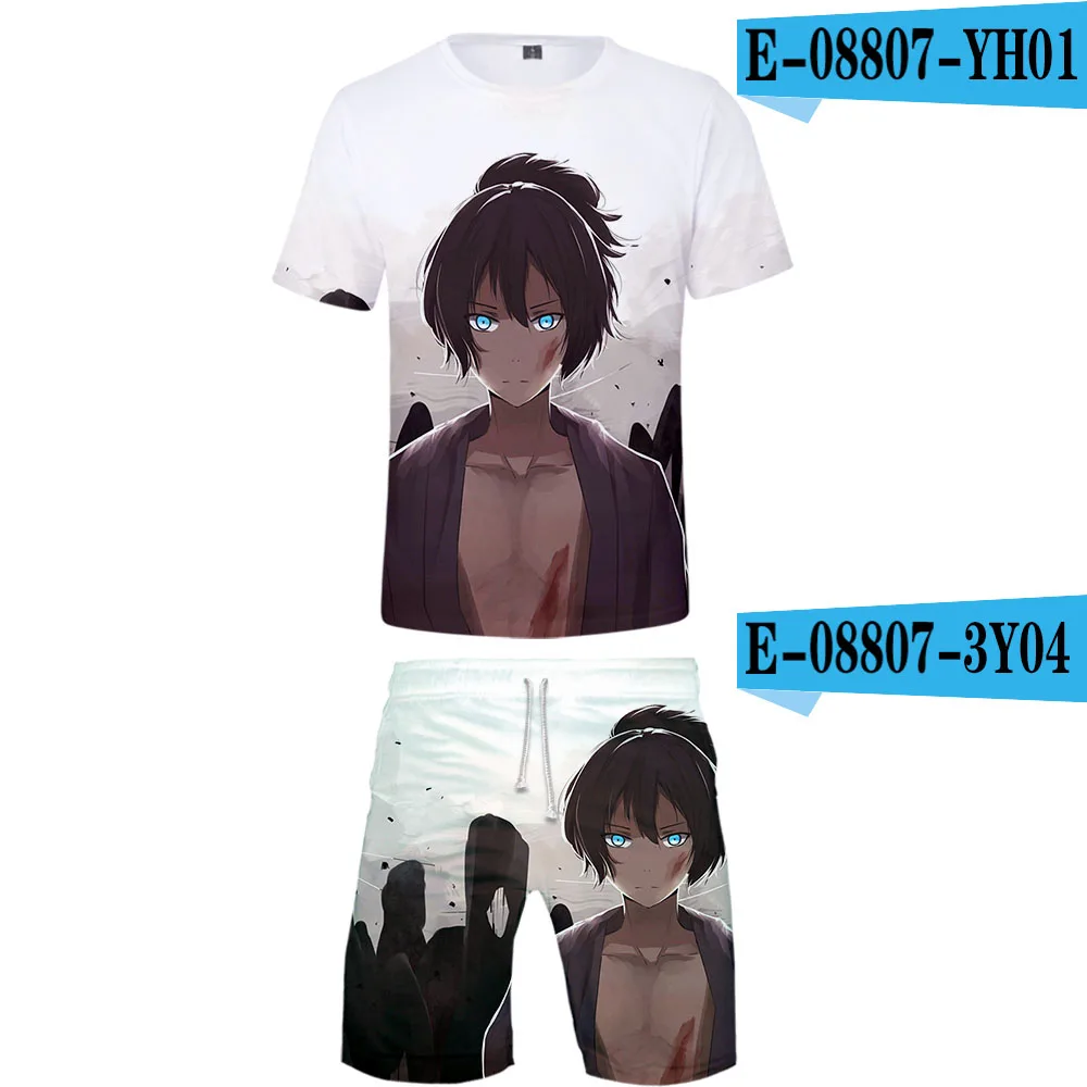 Футболка унисекс с рисунком Noragami+ шорты; комплект из двух предметов; удобная и повседневная одежда для бега - Цвет: E08807