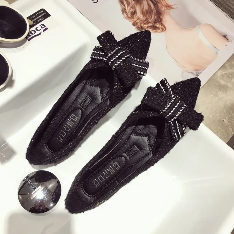 

Online Celebrity Shoes Women's 2019 Spring Versatile Pointed Shallow Mouth Bow Flat Side Scoop Bootie-Style Social Moccosins Fas