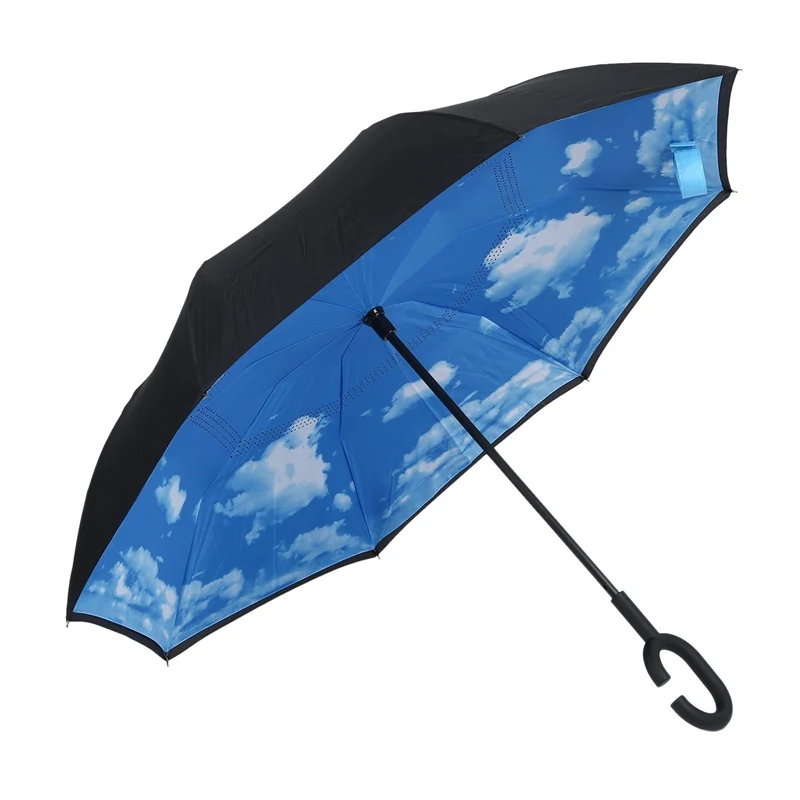 Folding Reverse Umbrella Double Layer Inverted Windproof Rain Car Umbrellas For Women