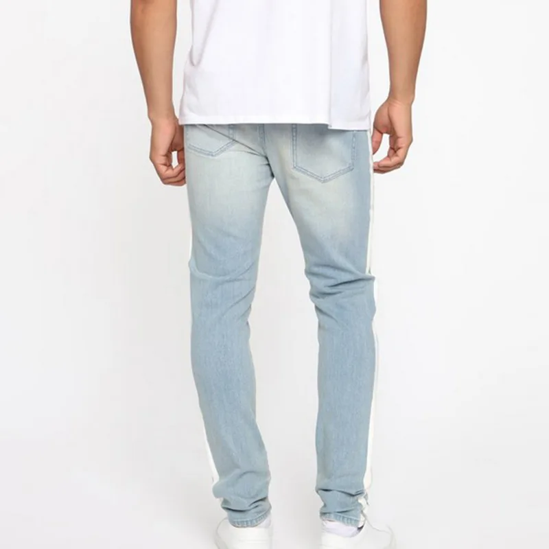 Fashion Striped Solid Jeans Men Zipper Fly Long Jeans Homme Casual Slim Pencil Men Jeans Pants Straight Softener Jean Hombre