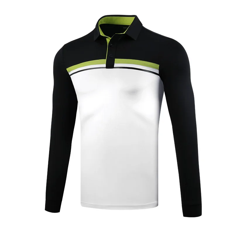 Мужская дышащая футболка с длинным рукавом для гольфа, мужские спортивные теплые топы на открытом воздухе, зима-осень, мягкая одежда для гольфа с воротником-стойкой, D0835 - Цвет: Черный