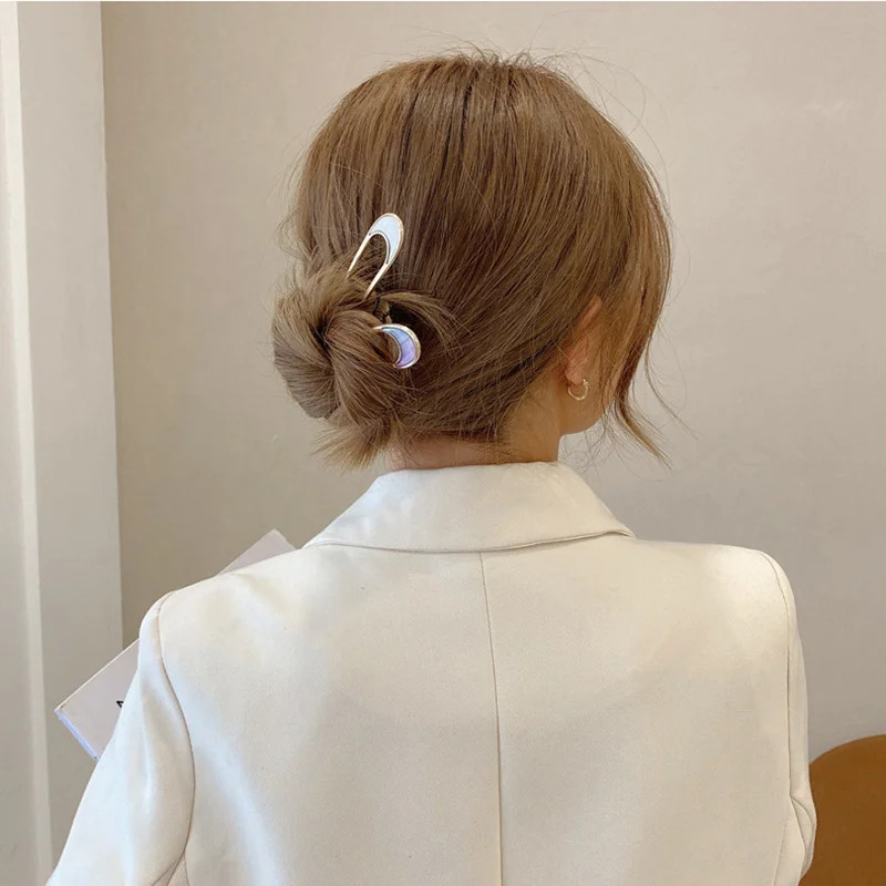 Trendy Metall U Form Haar Stick Pferdeschwanz Halter Haar Zubehör Für Frauen Silber Gold Farbe Einfache Shell Koreanische Gabeln Haarnadel – Detail 7