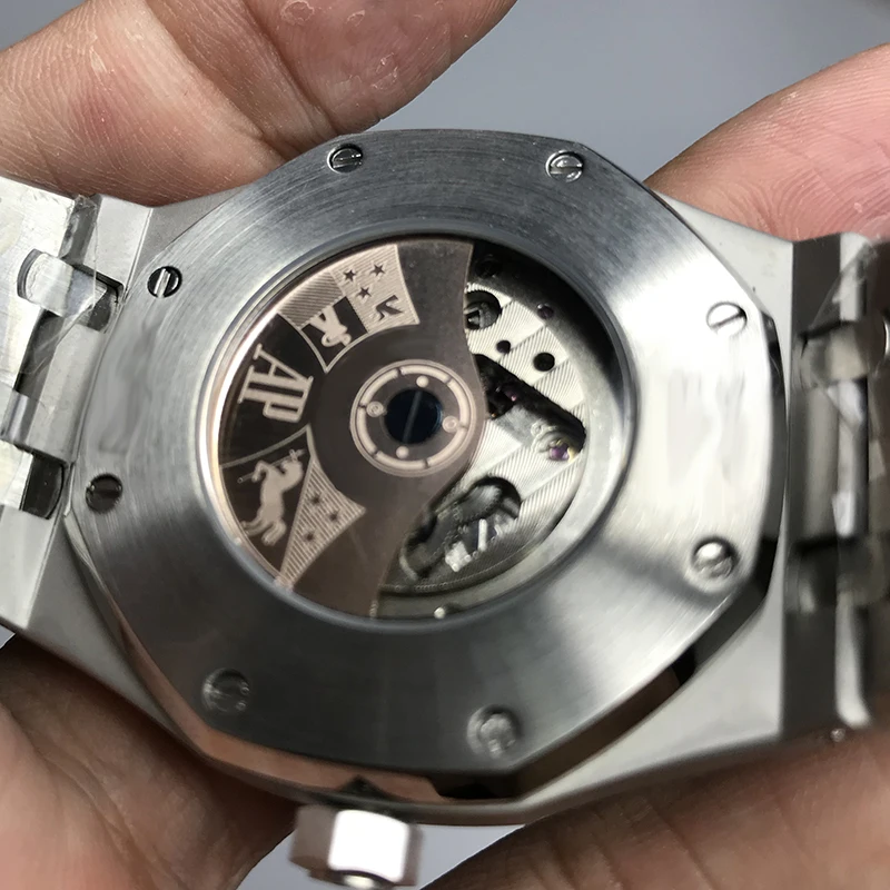 Mens automatic mechanical glide smooth watches classic style 42mm full stainless steel strap wristw