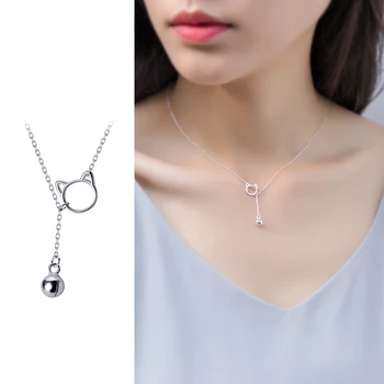 

Macanie Hot Sale 925 Sterling Silver Y-Shape Cute Cat Tassel Beads Pendant Necklace for Women Link Chain Fine Jewelry Girl Gift