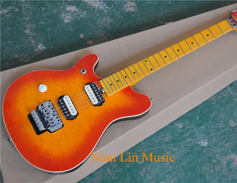 

6-String Electric Guitar,Left-hand Version,Quilted Maple Veneer,Vintage Yellow Maple Fingerboard and can be Customized