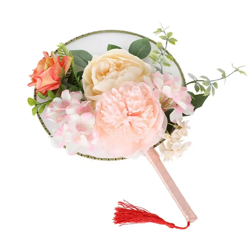 Chinese Style Round Hand Fan 3D Artificial Flowers Decorative Fans For Wedding Costume Accessories, Photography Props PL - Цвет: A1