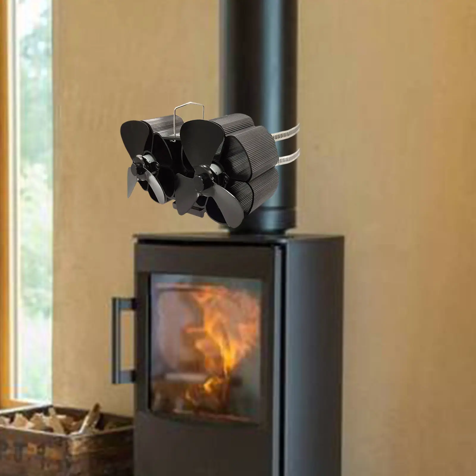 Dual Head Black Fireplace Fan 6 Blade Heat Powered Stove Fan Log Wood Burner  Eco Friendly Quiet Fan Home Heat Distribution - AliExpress