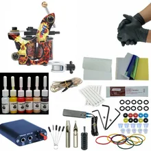 Профессиональный Полный комплект машины для татуировки одиночный пулемет 6 цветов чернила блок питания ручки набор чернил для стартеров