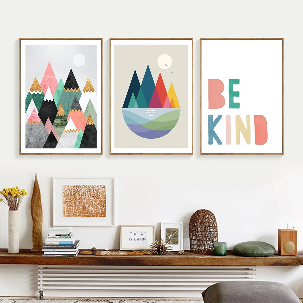 Colorful Landscape Mountain Abstract Geometry Poster Nordic Canvas Print Wall Art Modern Quote Picture Living Room Decoration | Дом и сад