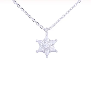 

925 Sterling Silver Hexagonal Star Snowflake Zircon Necklaces For Women Silver Chain Collar Pendants Jewelry Christmas