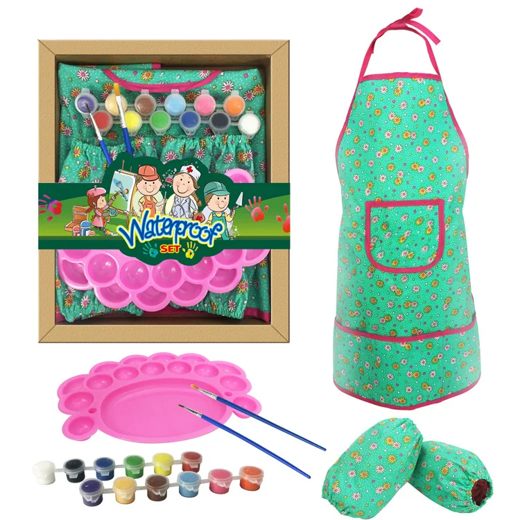 

Cross Border Child Drawing Kit Painting Clothes Palette Pigment Brush Waterproof Apron Overclothes Cuff Fine Art Painted Clothin