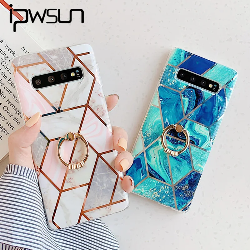 IPWSOO геометрический мраморный imd чехол для телефона для samsung S8 S9 S10 Plus кольцо держатель стенд Мягкий ТПУ чехол для Galaxy A40 A50 A70