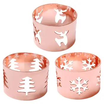 

3pcs Christmas Designed Napkin Rings Alloy Dinner Napkin Buckles (Rose Gold)