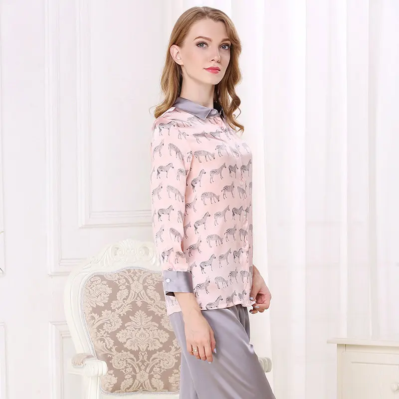 T8121 pink Брендовые женские пижамы из натурального шелка, розовая пижама с рисунком ананаса и цветов, женские пижамы из чистого шелка с длинными рукавами, пижамные штаны, комплекты из двух предметов, T8007 - Цвет: T8121 pink