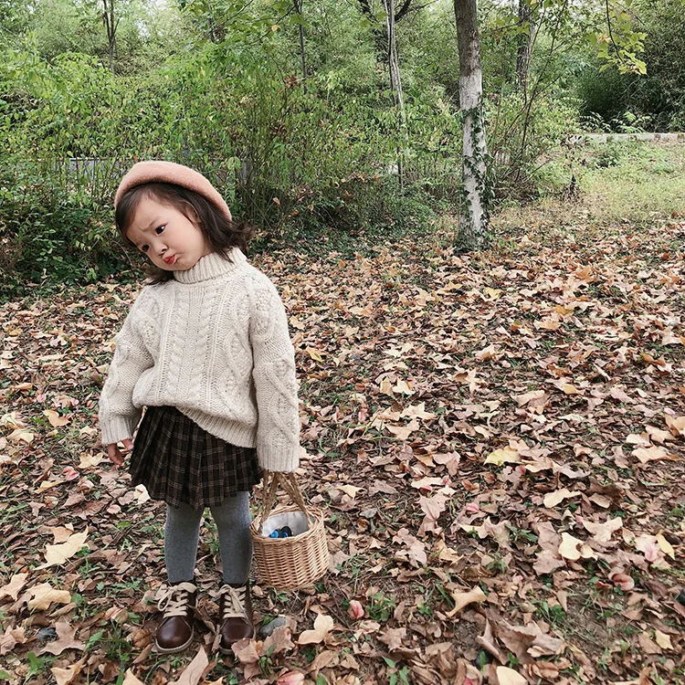 Winter fashion girls high collar Twisted loose sweaters kids fashion casual solid color knitted pullovers