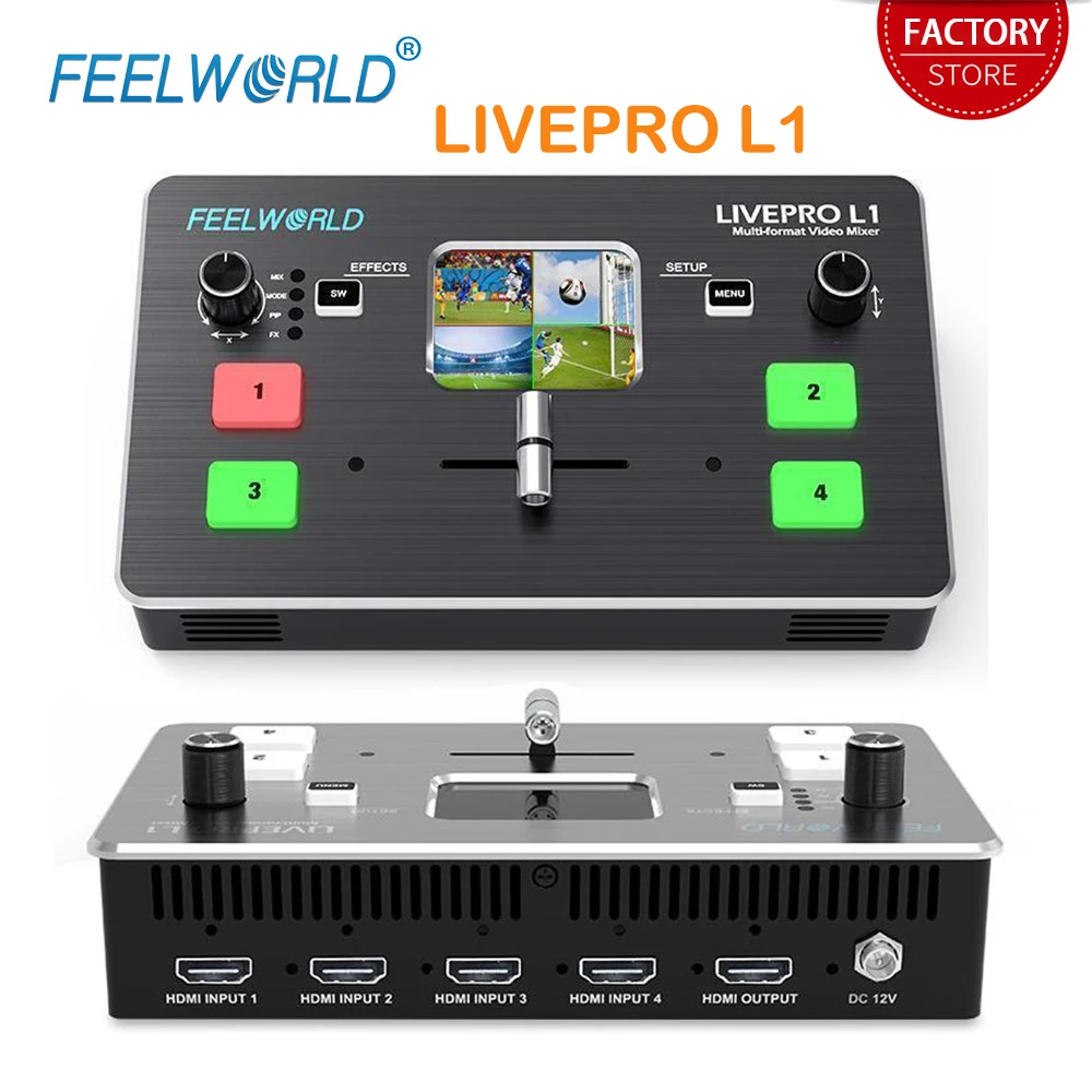 Feelworld Video Switcher Real Time Live Streaming Multi-Format Video Mixer HDMI rocasting Studio Record Switchers Livepro L1