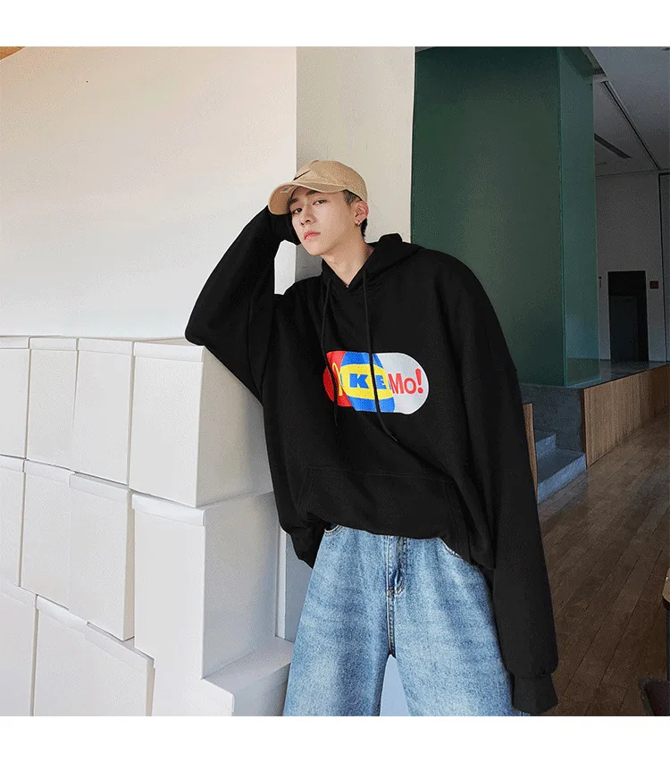Ранняя осень новая Корейская мужская повседневная с напечатанными буквами большой карман студенческий пуловер с капюшоном Harajuku уличная