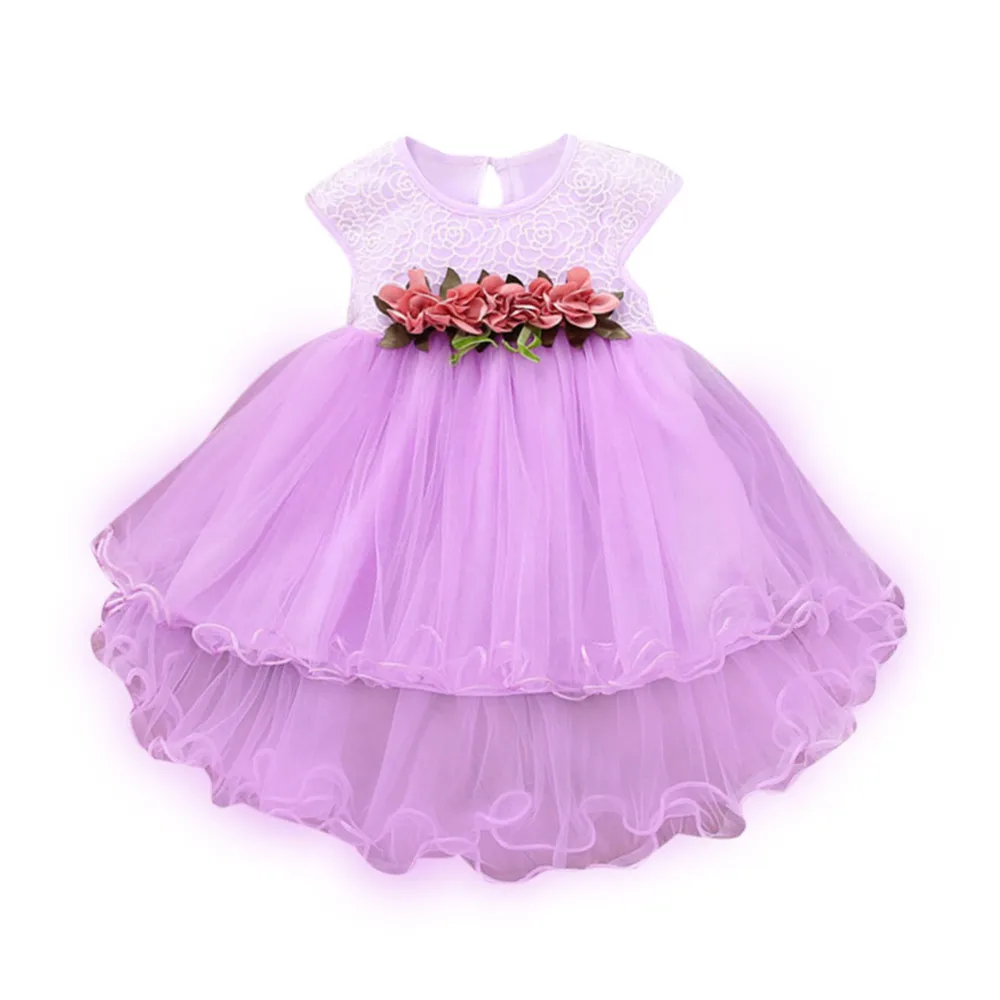 Модное платье для маленьких девочек; Хлопковое платье с круглым вырезом для маленьких девочек; Летние вечерние фатиновые платья принцессы с цветочным рисунком на свадьбу; H4 - Цвет: B