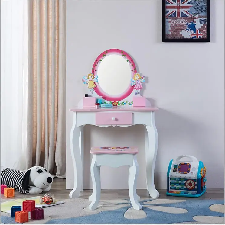 Tocador de maquillaje de para niñas, mueble con espejo, para niños -