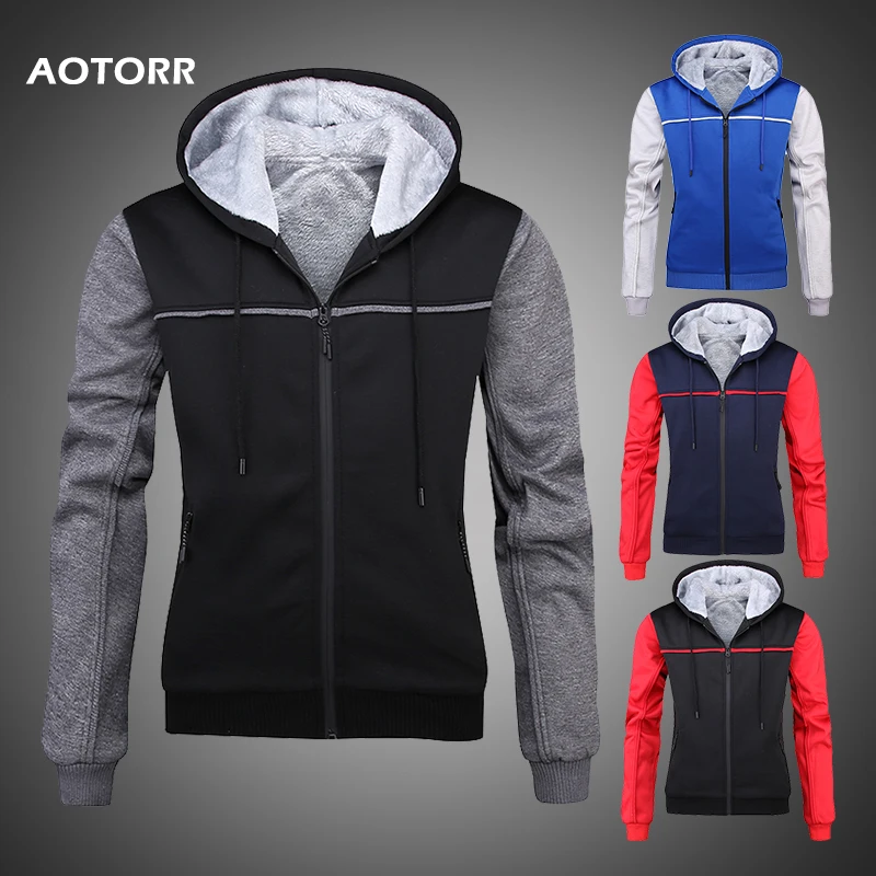 

2019 New Hooded Jacket Men Patchwork Zipper Outerwear Winter Casual Warm Male Hoody Coat Jackets Drop shipping bluza z kapturem