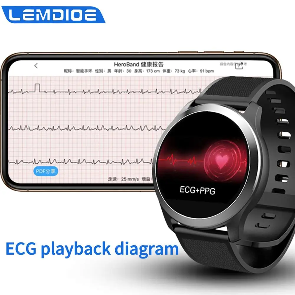 

LEMDIOE ecg ppg smart watch men waterproof IP68 heart rate detection ECG measurement health watch for apple ios android