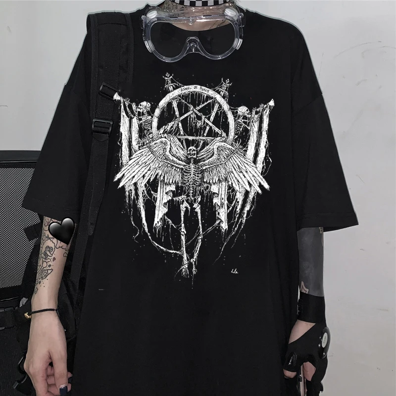 Summer Goth Female Horror Skull Loose men and womenT-shirt Punk Dark Grunge Streetwear gothic Top T-shirts Harajuku y2k clothes white t shirt for men