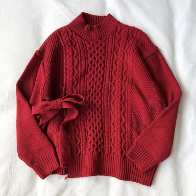sweater Осень и зима корейский шик стиль сплошной цвет шнуровка теплый свитер Женский вязаный пуловер женский(N0046 - Цвет: sweater