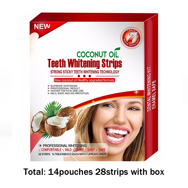 Coconut Oil 14pouch 3D белые отбеливающие полоски для зубов Роскошный профессиональный эффект оригинальная гигиена полости рта отбеливающие полоски для зубов - Цвет: Coconut Oil 14pouch