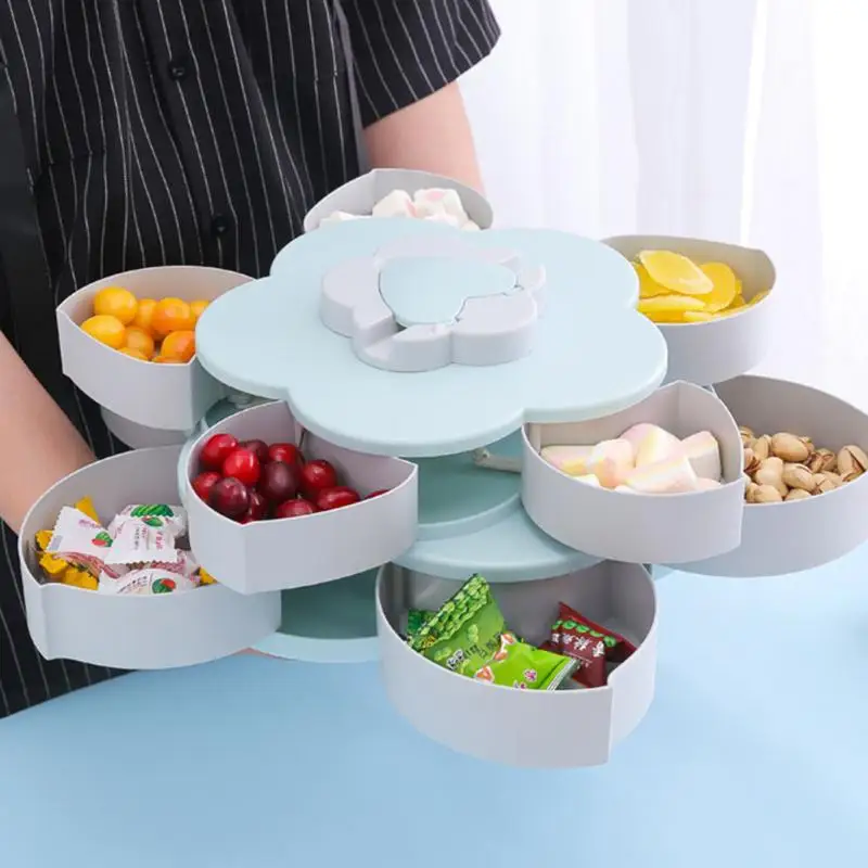 Лепестковая форма, вращающаяся коробка для закусок, поднос для конфет, коробка для хранения продуктов, свадебные конфетные тарелки, двухслойный сушеный органайзер для фруктов для хранения