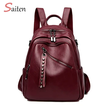 

2019 Women Leather Backpacks Vintage Female Shoulder Bag Sac a Dos Travel Ladies Bagpack Mochilas School Bags For Girls Preppy