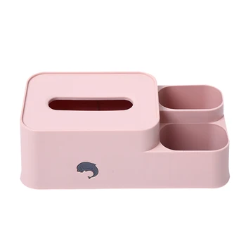 

Tissue Box with 2 Compartments Desktop Organizer Multi-purpose for Home and Office