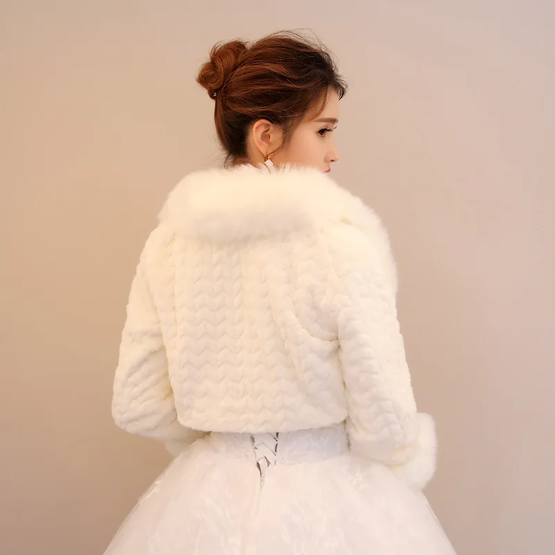 Winter Thick Warm Faux Fur Coats Women Long Sleeve Luxury Fur Jacket Autumn Female Wraps Wedding Fur Bolero Bridal Capes