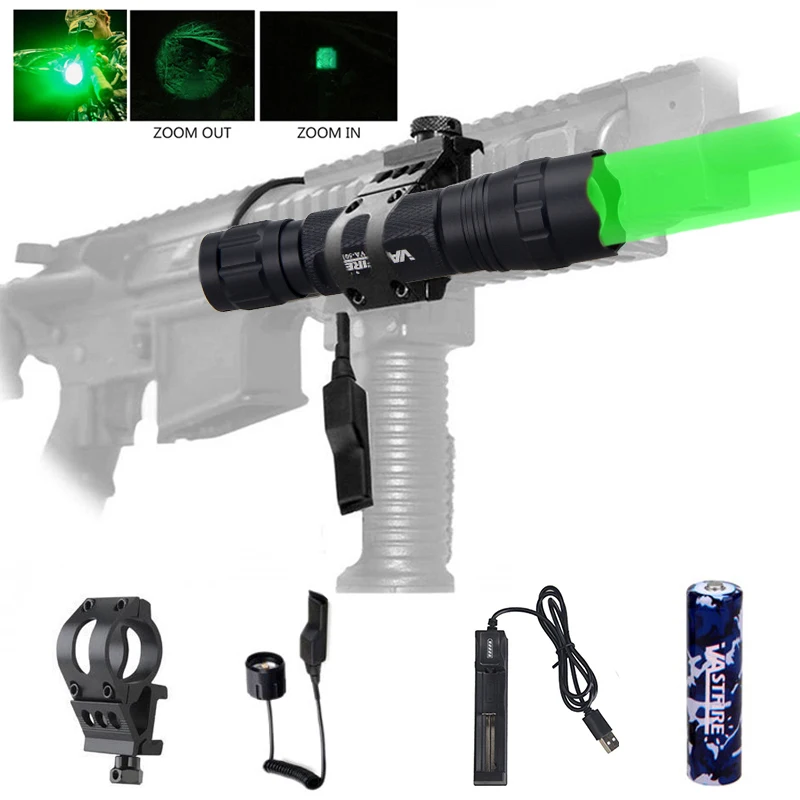 Waterproof Green Hunting Light Zoomable Tactical Torch 300 Yards Distance Picatinny Weapon with Rifle Mount | Спорт и развлечения