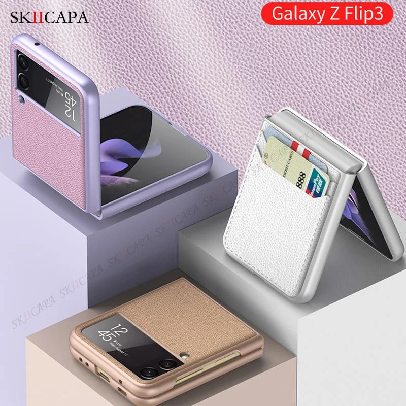 Candy Color Leather Card Slot Flip Case For Samsung Z Flip 3 Hard Protective Cover For Galaxy Z Flip3 5g Ultra Slim Phone Case Phone Case Covers Aliexpress