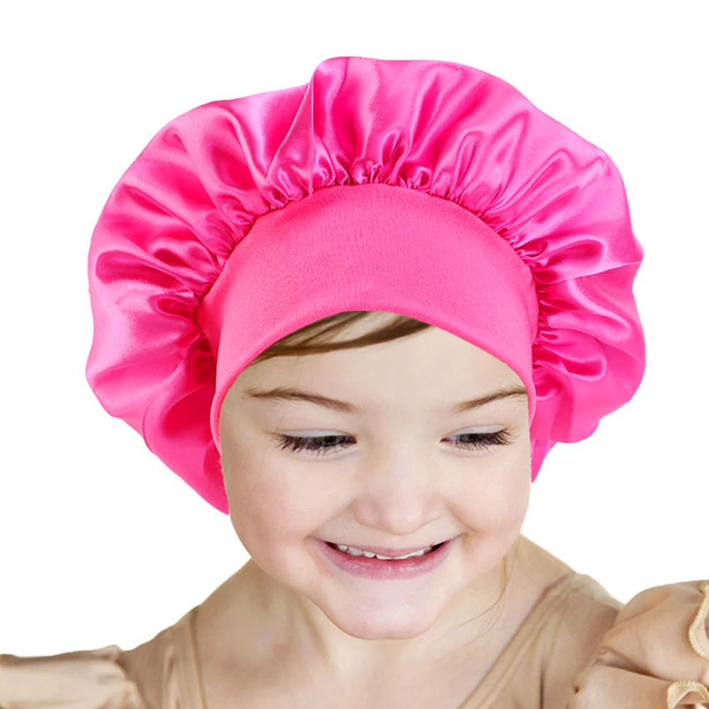 Kids satin soft silk hats wide band cap sleeping adjustable hair