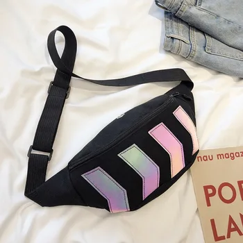 

Women's waist bag trendy street beat messenger bag new reflective shoulder bag wild casual chest bag fashion small canvas bag