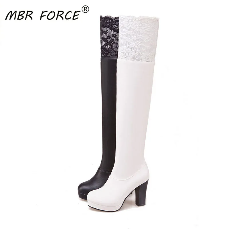 MBR FORCE/модные зимние женские сапоги выше колена из искусственной кожи на