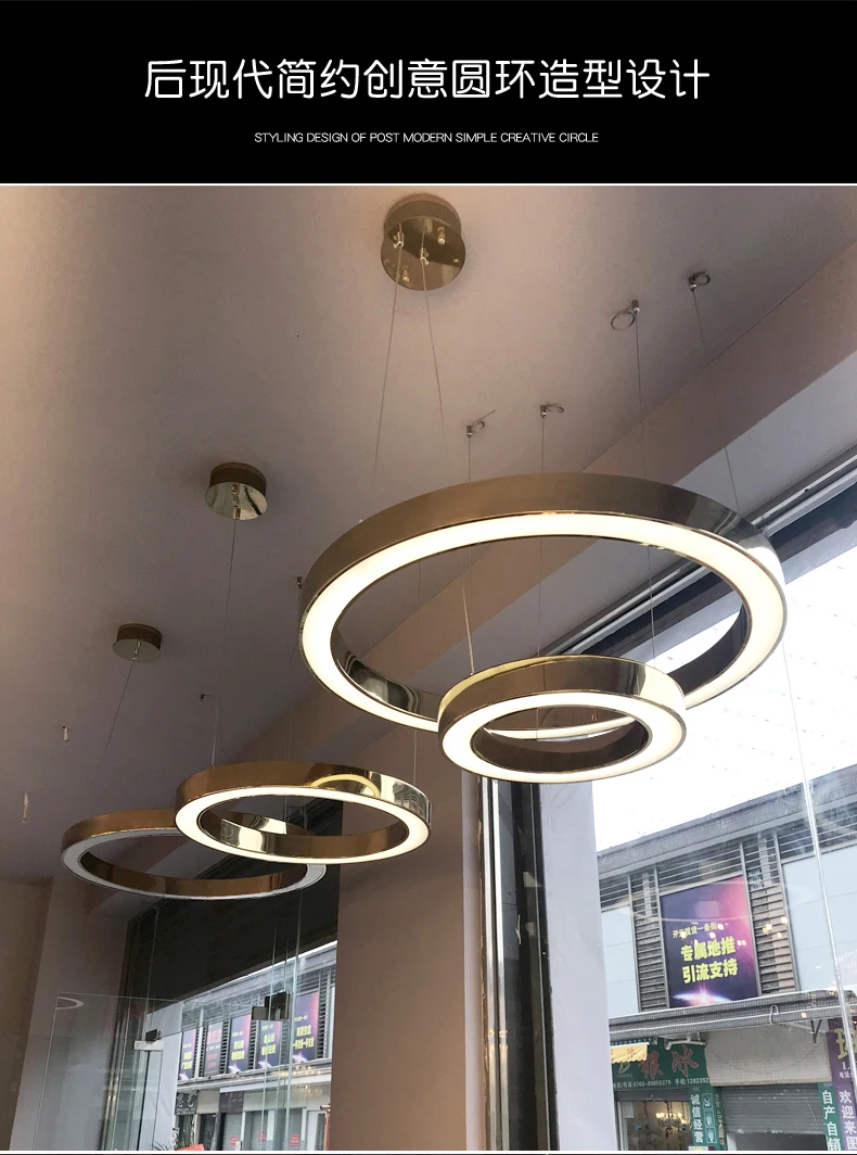 Led Золотая кольцевая форма люстра пост современный лаконичный оригинальность личность лобби гостиная лампа отель люстра