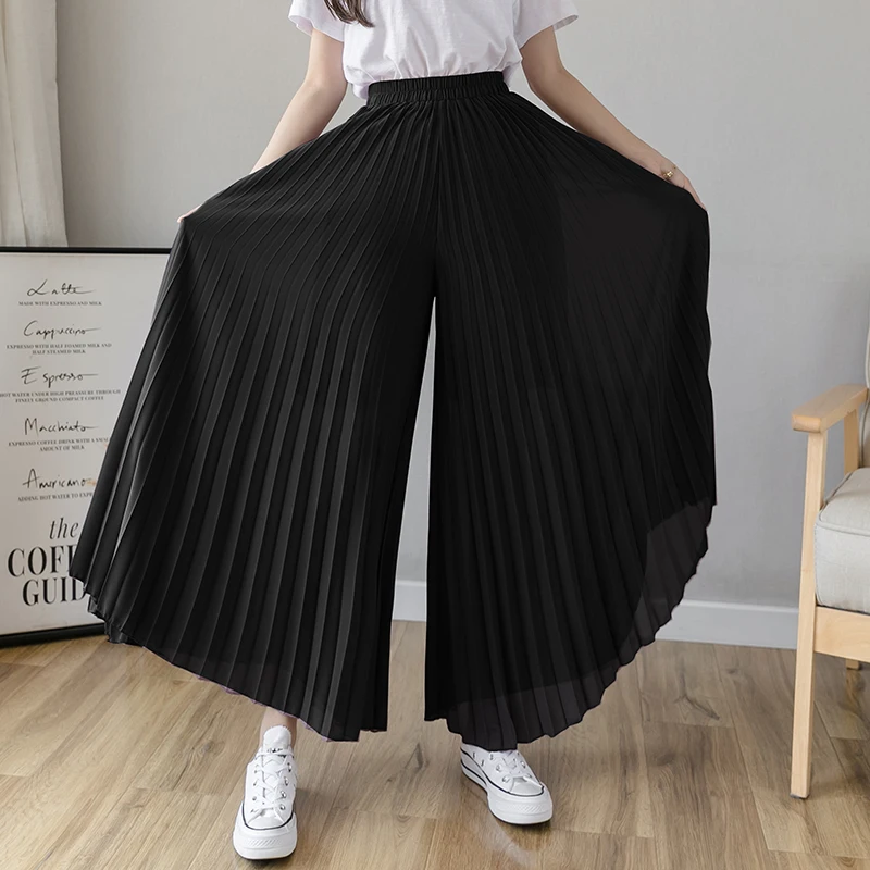 Fashion Summer 2020 New Loose Pleated Chiffon Skirts Pants Women's Ninth Pants High Waist Vertical Plus Size Skirt Pants 90H Fashion Summer 2020 New Loose Pleated Chiffon Skirts Pants Women's Ninth Pants High Waist Vertical Plus Size Skirt Pants 90H
