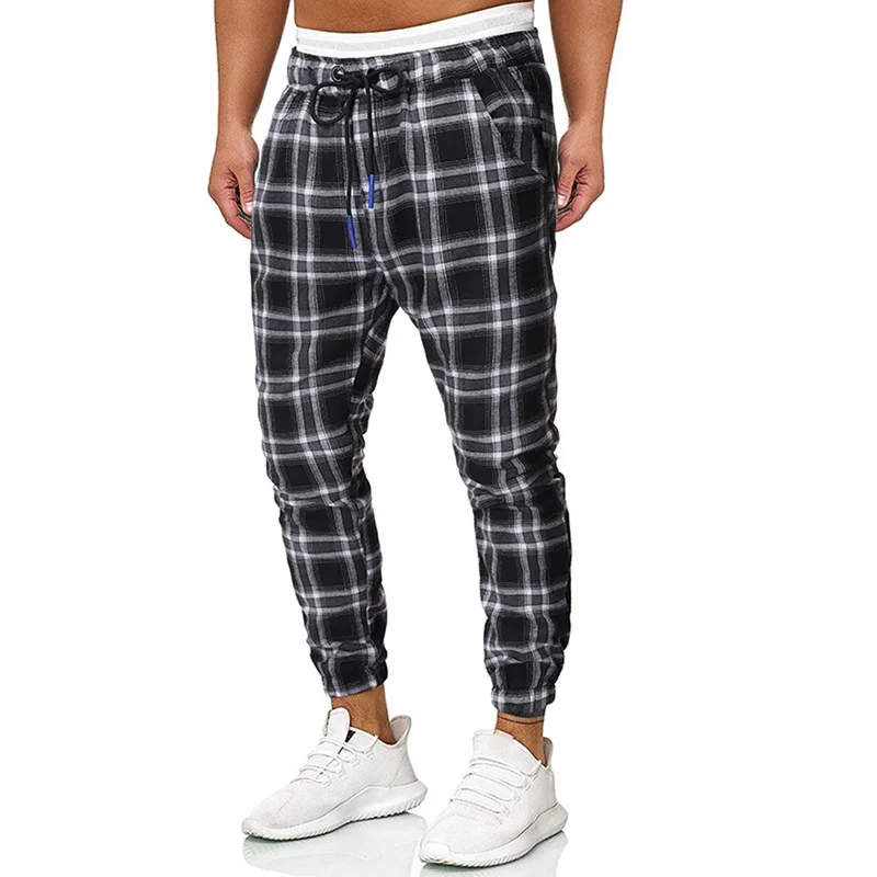 Autumn Men's Striped Plaid Pants Fashion Drawstring Sports Trousers Men Casual Pants Sweatpants Joggers Streetwear Pants