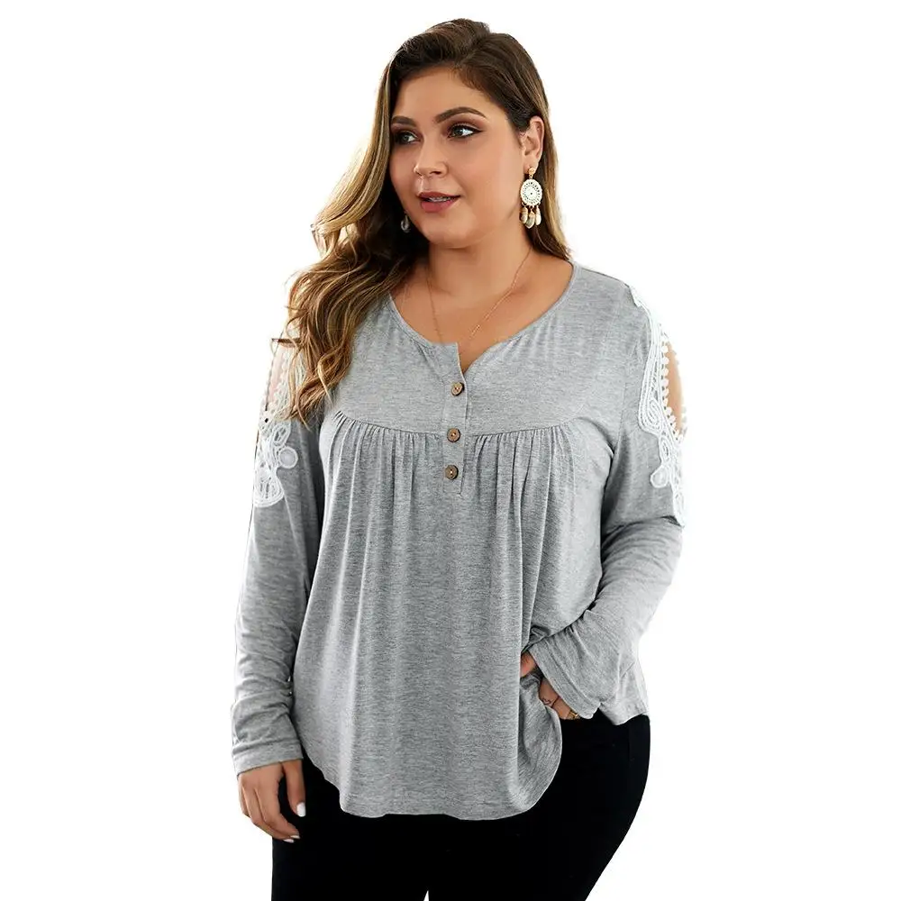 

Large size women's T Shirt fashion 2019 autumn and winter long-sleeved Lacs Casual Lady Tops Tee Plus Size