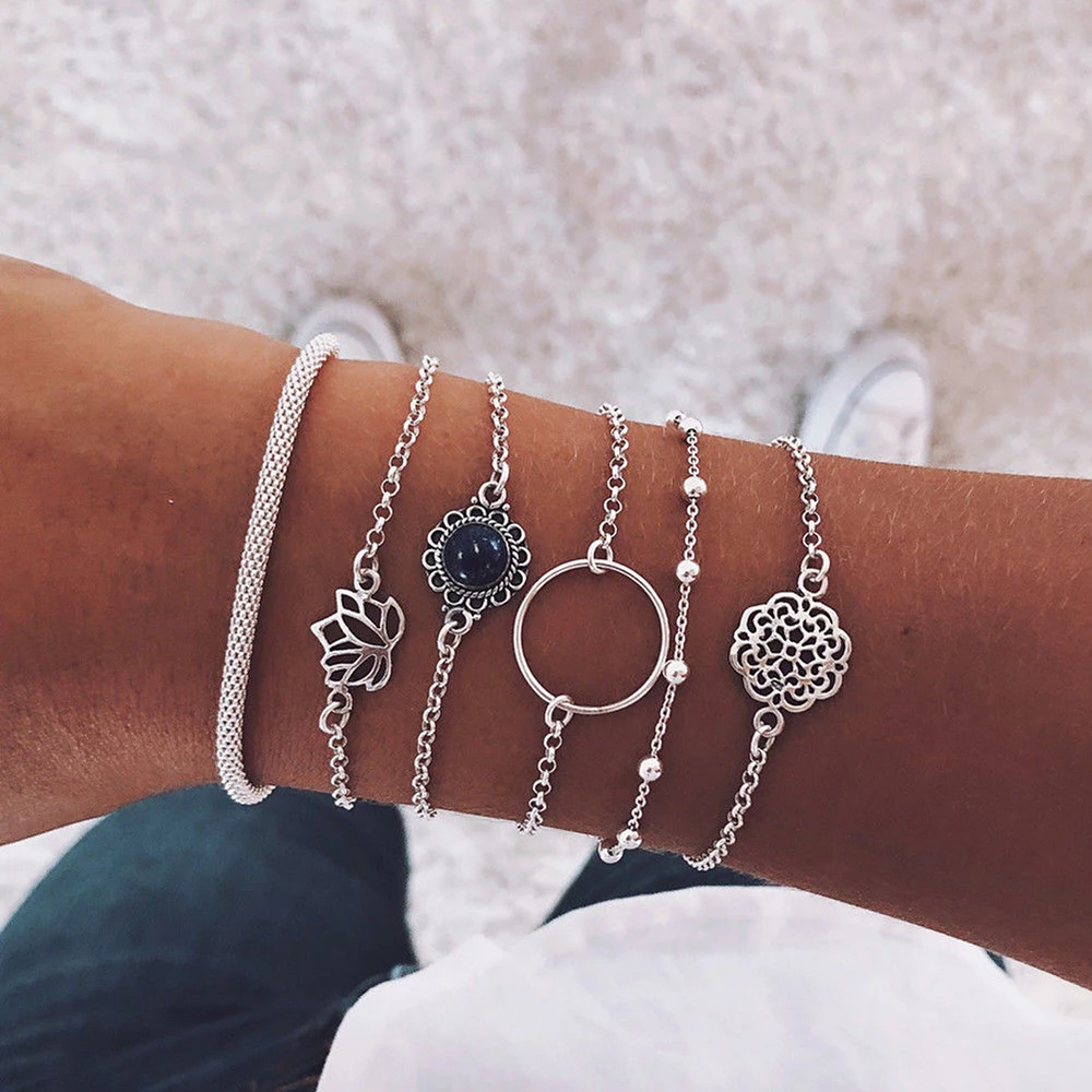 

6 Pcs Bohemian Bracelet Set Shell Airplane Beads Hollow Map Bracelet for Women Pendant Bangles Boho Women Jewelry